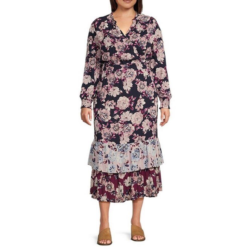 Nurture by Westbound Long Sleeve Surplice Midi Boho Dress 2X